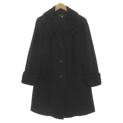 【中古】L'EQUIPE YOSHIE INABA カシミヤブレンドチェスターコート ボア襟 起毛 ブラック 黒 17 大きいサイズ