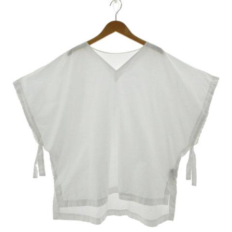 【中古】TOMORROWLAND collection コットントロピカル リボンカフスVネックブラウス 13-01-12-01403 ホワイト 白 36