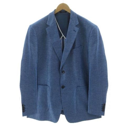 【中古】Sartoria Bellini 麻混 2ツ釦 ジャケット AZJK3219304 テーラードカラー バーズアイ柄調 青 3L 大きいサイズ