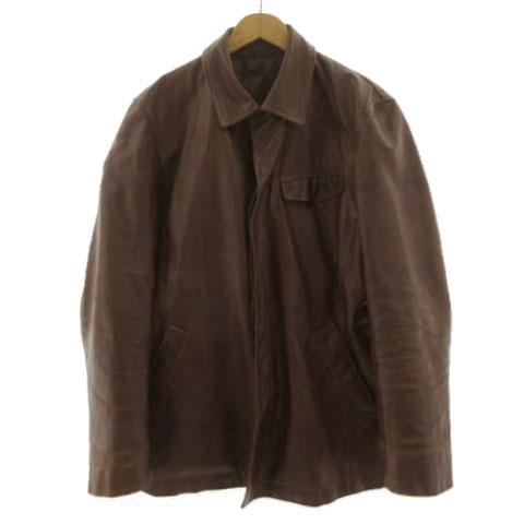【中古】タケオキクチ TAKEO KIKUCHI レザーハーフコート JC070-57901JI ステンカラー 牛革 ブラウン 茶 3 メンズ