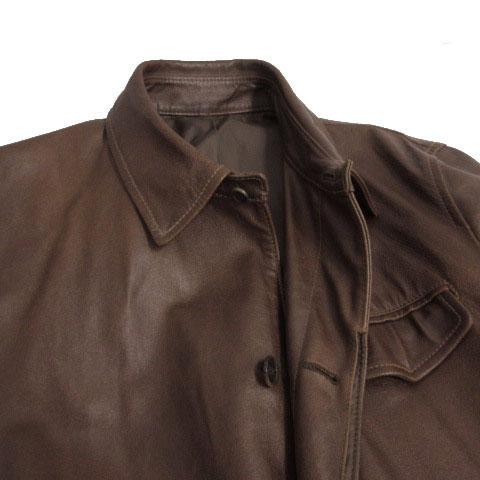 【中古】タケオキクチ TAKEO KIKUCHI レザーハーフコート JC070-57901JI ステンカラー 牛革 ブラウン 茶 3 メンズ_3