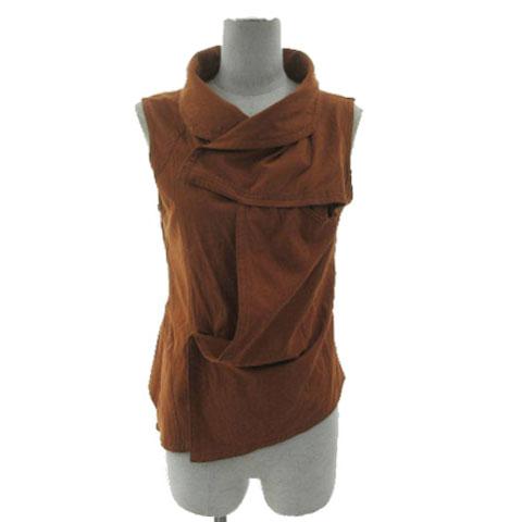 【中古】プライドインターナショナルデザイン ジレ ベスト ショールカラー リブ切替え 変形 アシンメトリー 茶 38