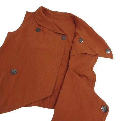 【中古】プライドインターナショナルデザイン ジレ ベスト ショールカラー リブ切替え 変形 アシンメトリー 茶 38_2