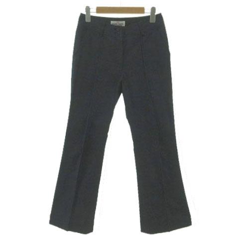 【中古】ギャラリービスコンティ GALLERY VISCONTI パンツ 裾フレア センタープレス ストレッチ シャンブレー調 紺 9