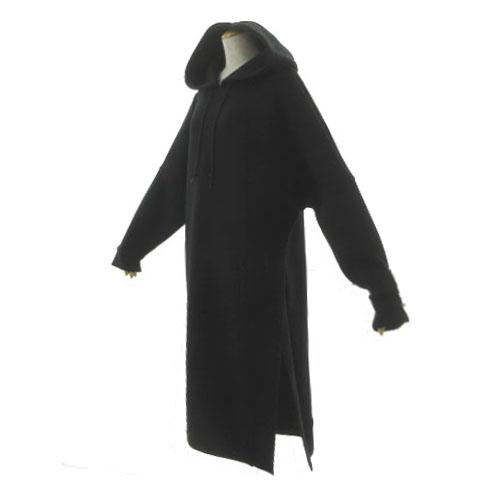 【中古】blanc basque Pearl button ダンボールニット フード付ワンピース PB11-914 ミモレ丈 ブラック 黒 38 中古】blanc basque Pearl button ダンボールニット フード付