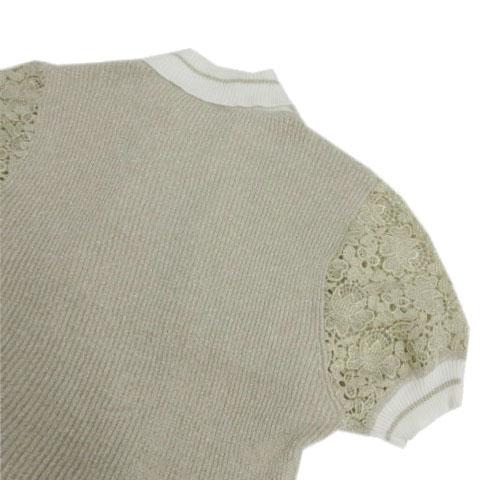 【中古】ヴァレンティノ VALENTINO 襟付きニットシャツ カーディガン 花柄レース切替え ラメ ベージュ 白 ゴールド 中古】ヴァレンティノ VALENTINO 襟付きニットシャツ カーディガン 花