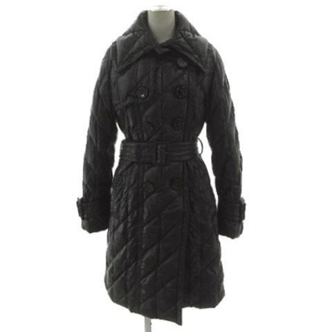【中古】モンクレール MONCLER ダウンコート ビッグカラー  ロゴ キルティング ベルト付き イタリア製 ブラック 黒 2