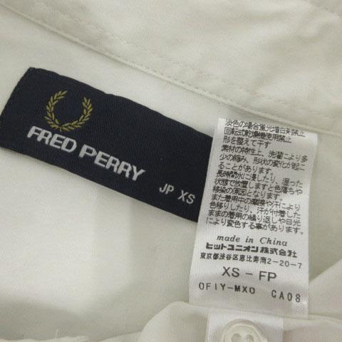 【中古】フレッドペリー FRED PERRY ギンガム トリム ボタンダウン シャツ F4384 胸ポケ ロゴ刺繍 半袖 オフ白 青 XS_7