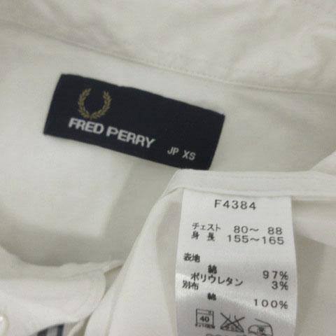 【中古】フレッドペリー FRED PERRY ギンガム トリム ボタンダウン シャツ F4384 胸ポケ ロゴ刺繍 半袖 オフ白 青 XS_8