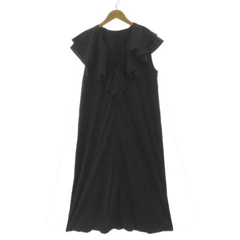 【中古】ウィムガゼット Whim Gazette ネックフリルワンピース WGZ1021409A0014 ロング丈 コットン ブラック F 中古】ウィムガゼット Whim Gazette ネックフリルワンピース
