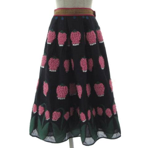 【中古】フランシュリッペ ぽこぽこスズランスカート ミモレ丈 ウエストゴム ネイビー 紺 ピンク 緑 青 シルバー M 中古】フランシュリッペ ぽこぽこスズランスカート ミモレ丈 ウエスト