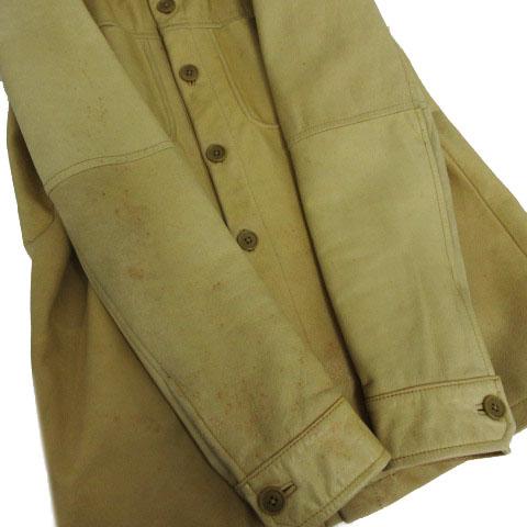 【中古】ラッドメス メンズビギ RADMESS MEN'S BIGI レザーシャツジャケット 牛革 カーキ系 カーキベージュ M_3