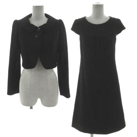 【中古】クレイサス BLACK ブラックフォーマル ワンピーススーツ ジャケット 丸襟 クロップド丈 ワンピース 7AR