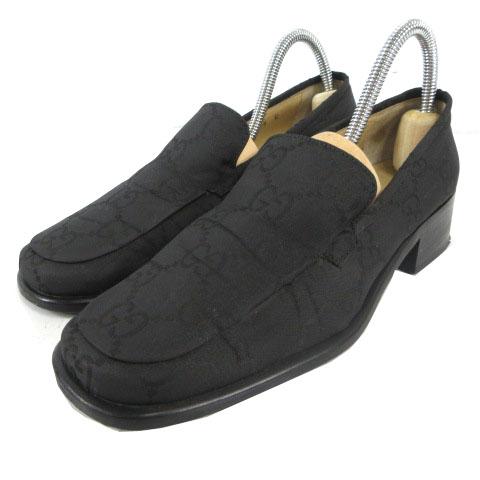 【中古】グッチ GUCCI GG柄 ナイロンキャンバス スリッポン ローファー ブラック 黒 36 レディース