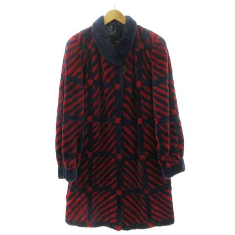 【中古】THE INTERNATIONAL COLLECTION Select Supreme 毛皮ロングコート シェアードミンクファー 総柄 赤 紺