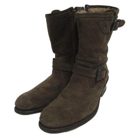 【中古】アルフレッドバニスター alfredoBANNISTER エンジニアブーツ スウェード サイドジップ 裏地ボア 茶系 39