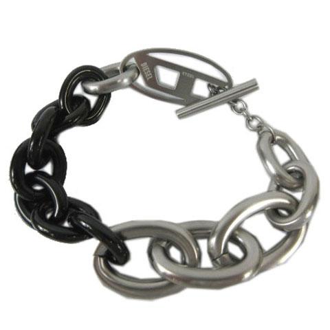 【中古】未使用品 DIESEL ブレスレット DX1531 Two-Tone Stainless Steel チェーン シルバー×ブラック ツートーン
