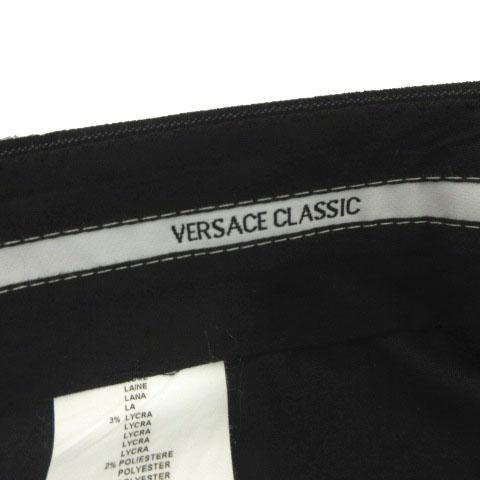 【中古】ヴェルサーチクラシック VERSACE CLASSIC パンツ スラックス ウール混 柄ストライプ ブラック 黒 グレー 52 中古】ヴェルサーチクラシック VERSACE CLASSIC パンツ スラックス