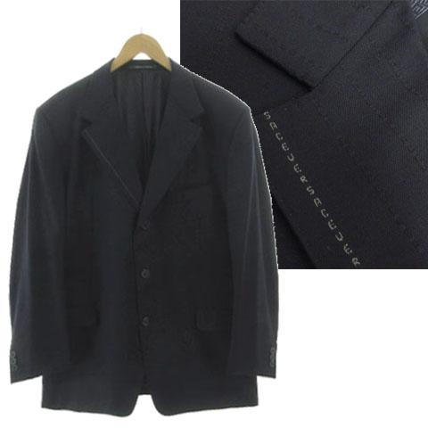 【中古】GIANNI VERSACE ジャケット ヴィンテージ ロゴ刺繍 ストライプ 裏地メドゥーサ柄 イタリア製 ネイビー 紺 56