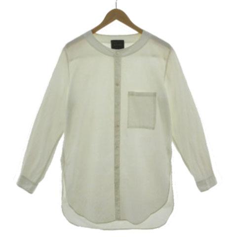 【中古】ウィザード Wizzard シルクコットンノーカラーシャツ 胸ポケ 長袖 日本製 アイボリー 2 メンズ