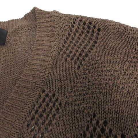 【中古】ランバンコレクション LANVIN COLLECTION 透け編みリネンブレンドニットカーディガン LA-NK-77220 ブラウン L