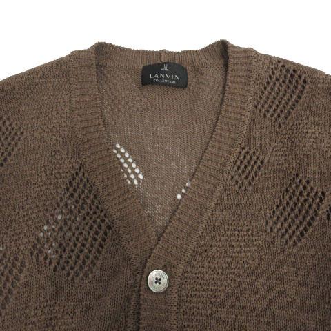【中古】ランバンコレクション LANVIN COLLECTION 透け編みリネンブレンドニットカーディガン LA-NK-77220 ブラウン L