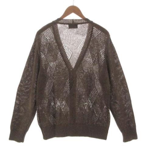 【中古】ランバンコレクション LANVIN COLLECTION 透け編みリネンブレンドニットカーディガン LA-NK-77220 ブラウン L