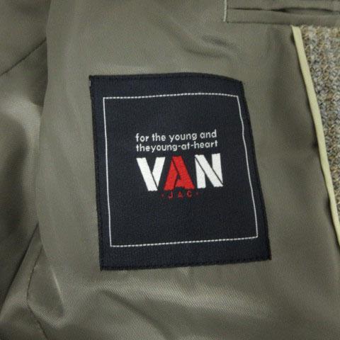 【中古】ヴァン ヂャケット VAN JAC ジャケット テーラードカラー ツイード チェック柄 起毛 グレー 茶系 黄系 LL_7