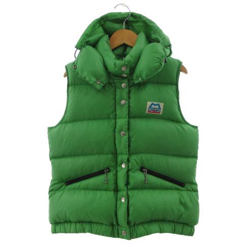【中古】MOUNTAIN EQUIPMENT レトロライトラインベスト ダウンベスト 422301 フード ロゴ ジップアップ グリーン M