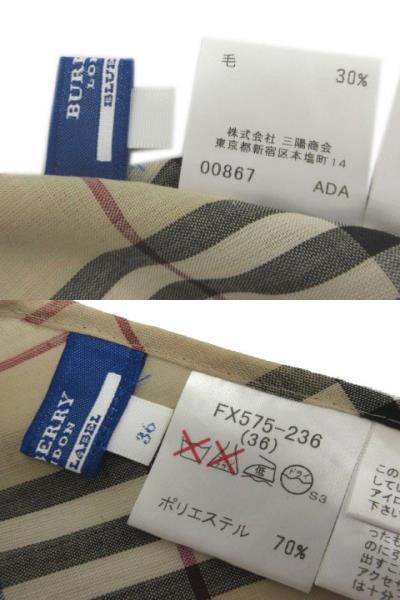【中古】バーバリーブルーレーベル ノバチェック 巻きスカート FX575-236 リボン留め 裾フレア ベージュ 黒 赤 36_8