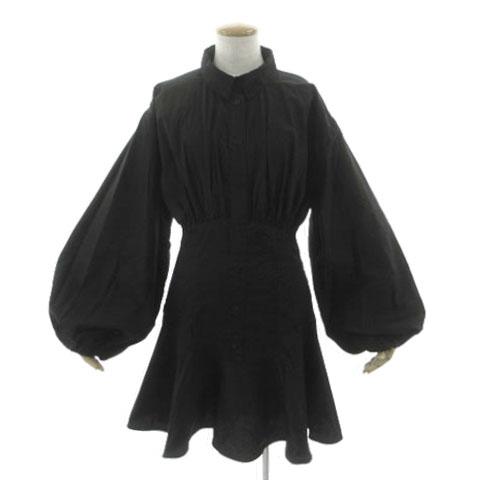 【中古】デシグアル Desigual×Stella Jean エレガントフレア シャツドレス ギャザー ボリュームスリーブ ミニ丈 黒 M