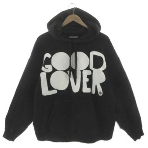 【中古】ヴァレンティノ VALENTINO GOOD LOVER パーカー スウェット プルオーバー イタリア製 ブラック 黒 XL