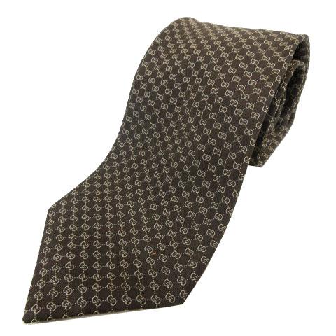 【中古】グッチ GUCCI GG柄 総柄 シルク ネクタイ ブラウン系 茶系 ベージュ