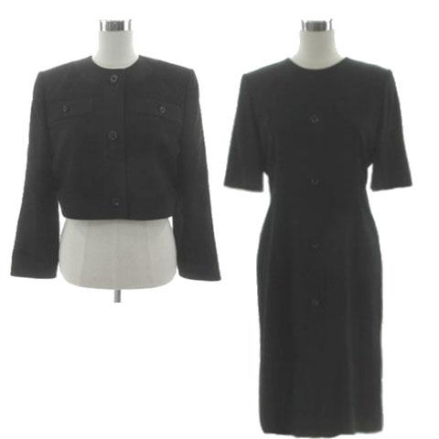 【中古】GIVENCHY ブラックフォーマル ワンピーススーツ 格子柄クロップドノーカラージャケット ワンピース 12