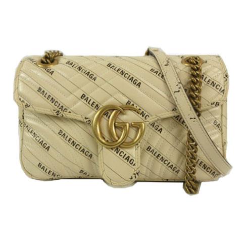 【中古】GUCCI×BALENCIAGA GGマーモント ハッカー プロジェクト スモールショルダーバッグ 443497 ベージュ