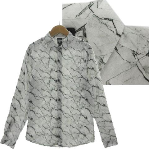 【中古】ツイステッド テイラー Twisted Tailor マーブル柄シャツ 長袖 コットン ホワイト ブラック グレー M メンズ