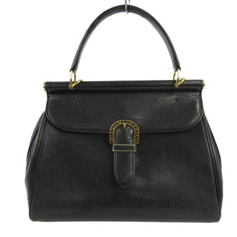 【中古】ヴァレンティノ ガラヴァーニ VALENTINO GARAVANI ハンドバッグ ロゴメタル レザー ブラック レディース