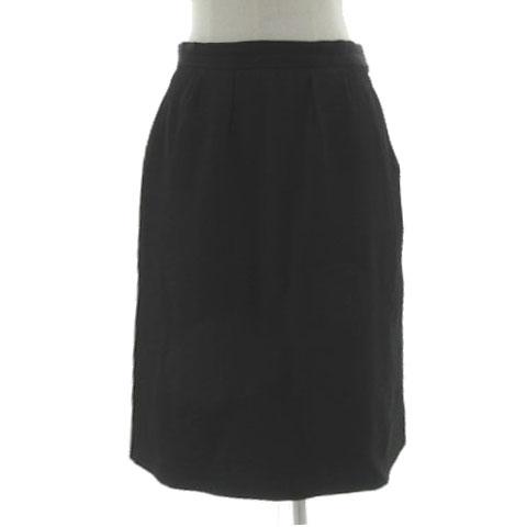 【中古】YVES SAINT LAURENT rive gauche アセテート レーヨンスカート タック ミディ丈 イタリア製 ブラック 40