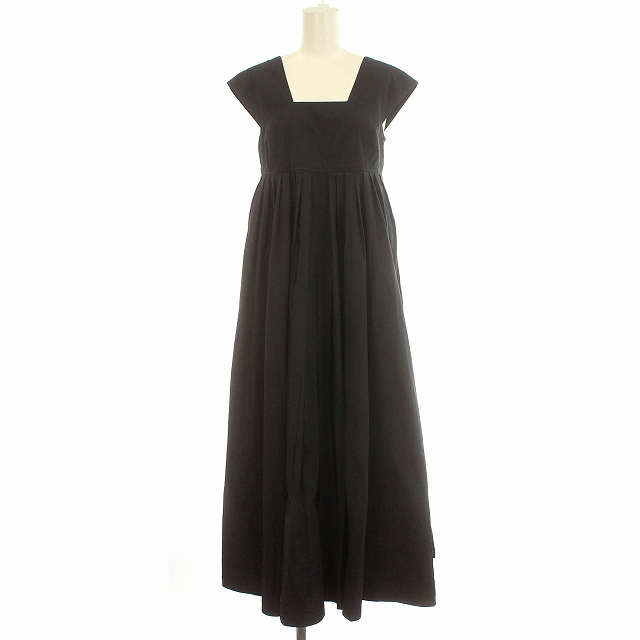 【中古】オーガ OHGA 22SS EMPIRE DRESS ロング ワンピース ドレス ノースリーブ フレア S 黒 ブラックの通販は