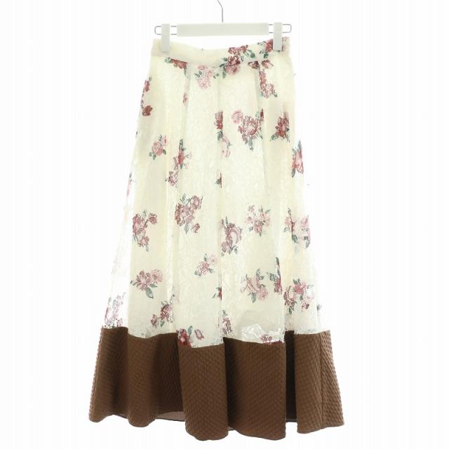 【中古】未使用品 コエル COEL レースフラワープリントスカート フレアスカート ロング丈 花柄 38 M アイボリー 赤 茶の通販は 6,864円