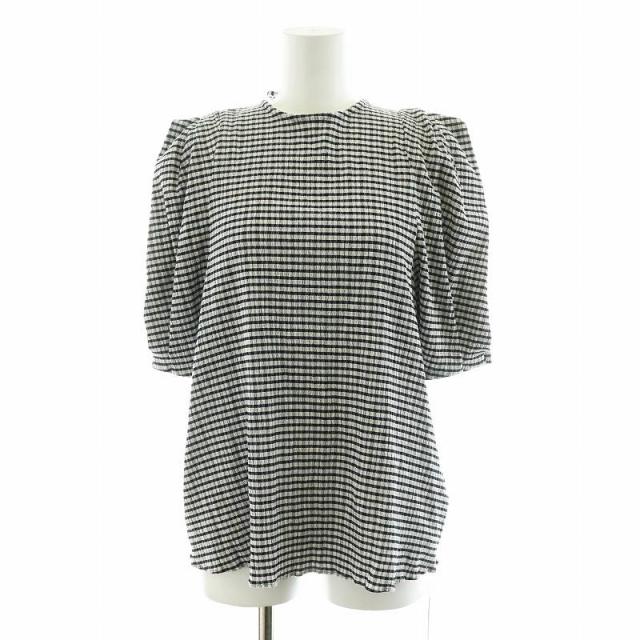 【中古】未使用品 コエル COEL ギンガムチェックタックスリーブブラウス シャツ 5分袖 F 白 ホワイト 黒の通販は