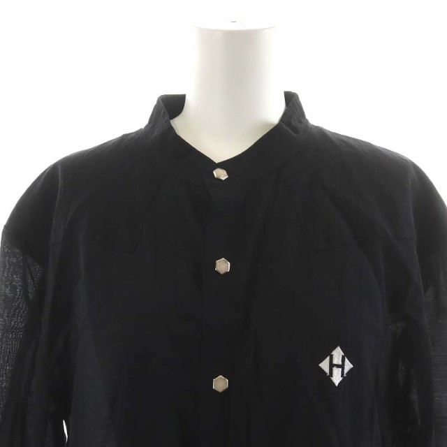 中古】ハザマ hazama さざめくロングシャツ ブラウス 長袖 リネン混 麻