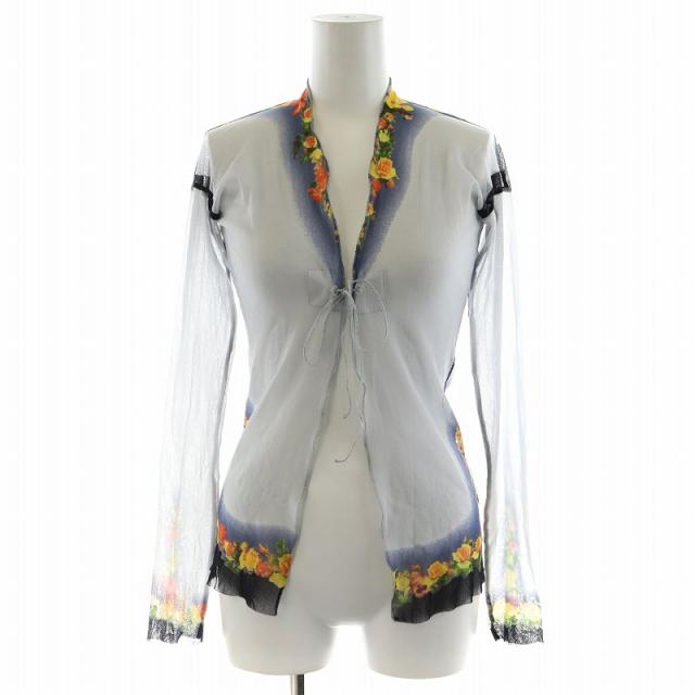 【中古】ジャンポールゴルチエ Jean Paul GAULTIER MAILLE カーディガン 長袖 花柄 M グレー 青の通販は