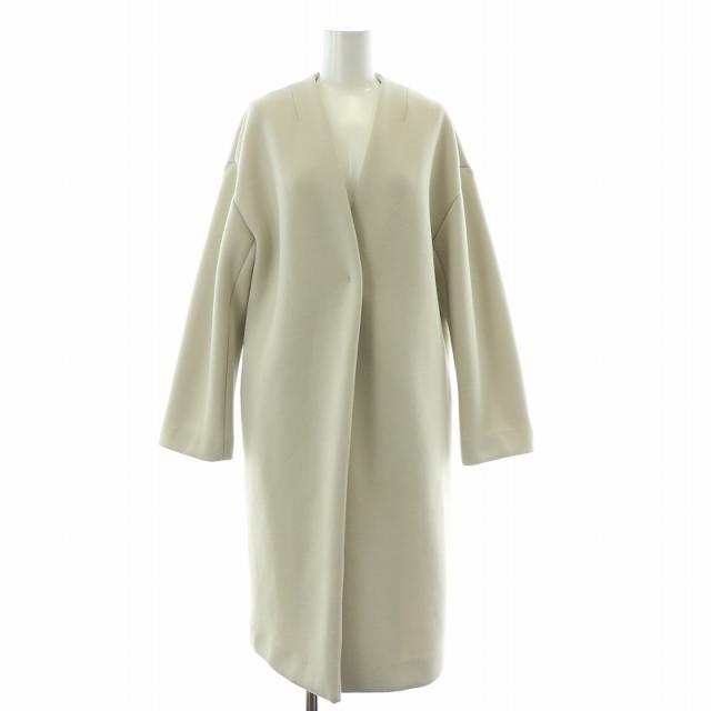 【中古】アルアバイル allureville ノーカラーコート アウター ロング丈 ストレッチ 1 S アイボリーの通販は 5,035円