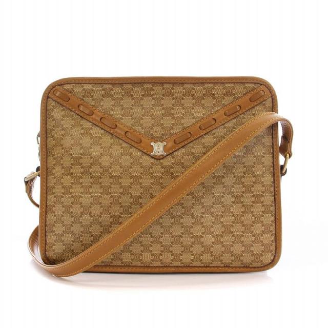 一点物 セリーヌ マカダム柄 ミニ チェーン ショルダーバッグ PVCレザー 茶