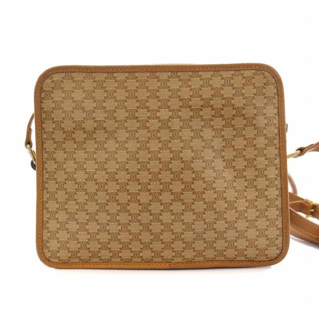 一点物 セリーヌ マカダム柄 ミニ チェーン ショルダーバッグ PVCレザー 茶