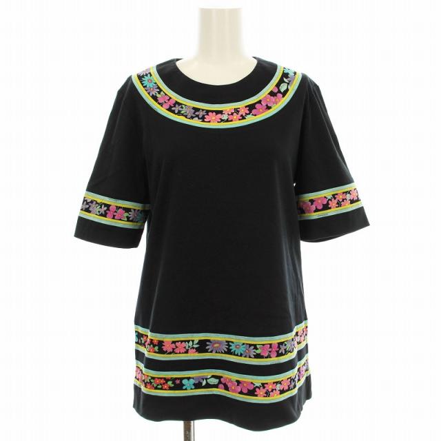 LEONARD 花柄 トリム 金ボタン ロゴボタン チュニック カットソー 半袖