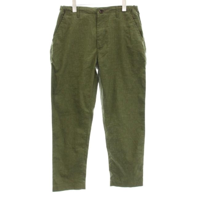 【中古】エフオービーファクトリー FOB FACTORY イージーパンツ テーパード ジップフライ リネン混 M オリーブ F0488