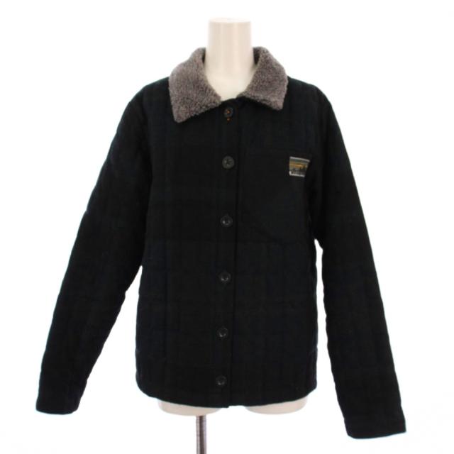 【中古】パタゴニア Patagonia リサイクルキルティングダウンジャケット チェック柄 ウール S 黒 緑 レディース