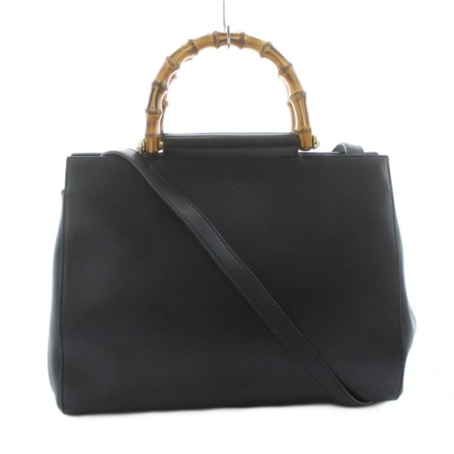 【中古】グッチ バンブー ニムフェア ミディアム ショルダーバッグ ハンドバッグ 2WAY レザー 黒 ブラック 453766